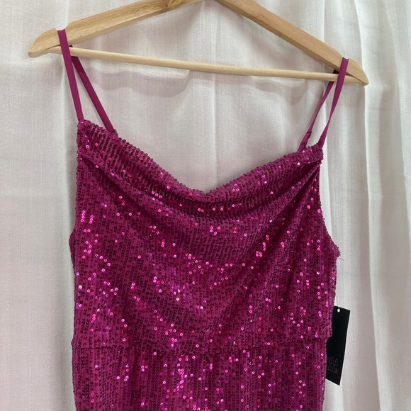 Wild Fable Purple Sequin Mini Dress Ruched Drawstring Sleeveless Party L - Picture 5 of 10